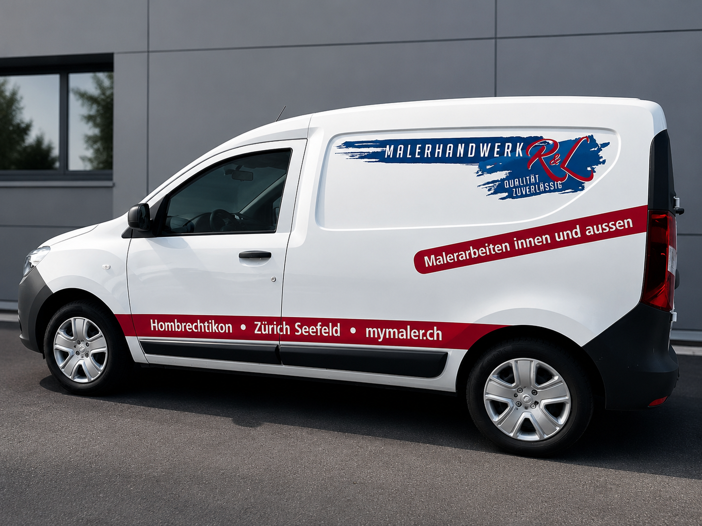 Lieferwagen von Malerhandwerk R&L mit Aufschrift Hombrechtikon, Zürich Seefeld, mymaler.ch